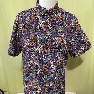 Surf Society Drill Clothing Geometric Men's SS Button Front Shirt XL Polyester